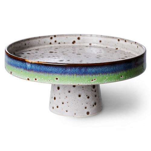 retro style cake stand grey blue green brown