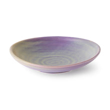 Load image into Gallery viewer, multi colored grey and purple and green stoneware deep plate
